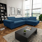 Canapé d'angle convertible droit 4 places coffre Martin velours côtelé Bleu