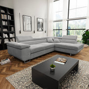 Canapé d'angle convertible droit 4 places coffre Martin velours côtelé Gris Clair