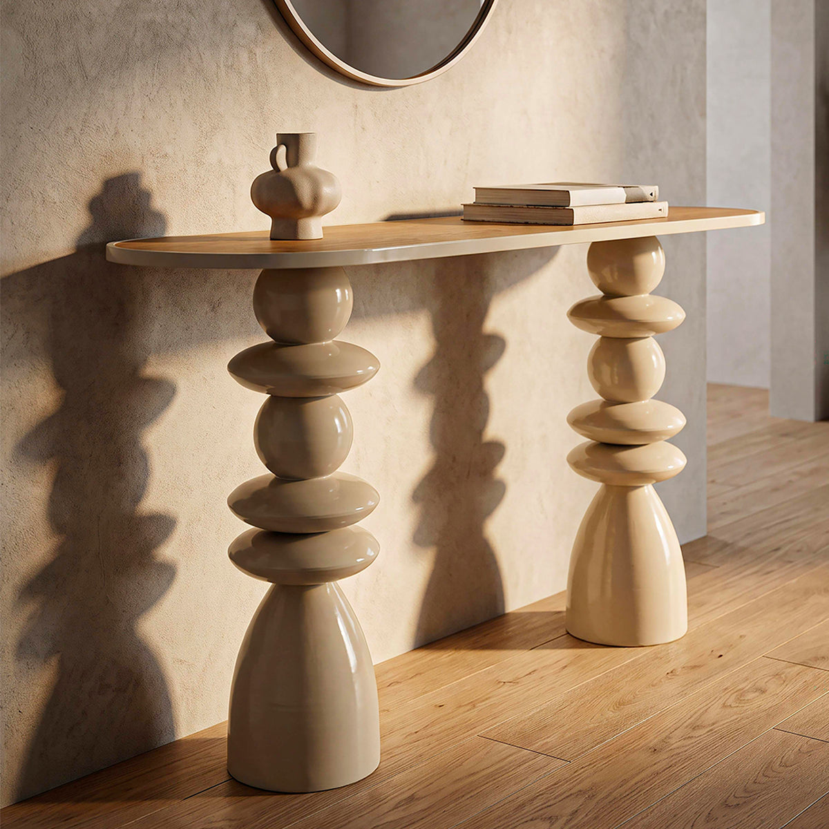 Console en métal Noléa Crème et Bois