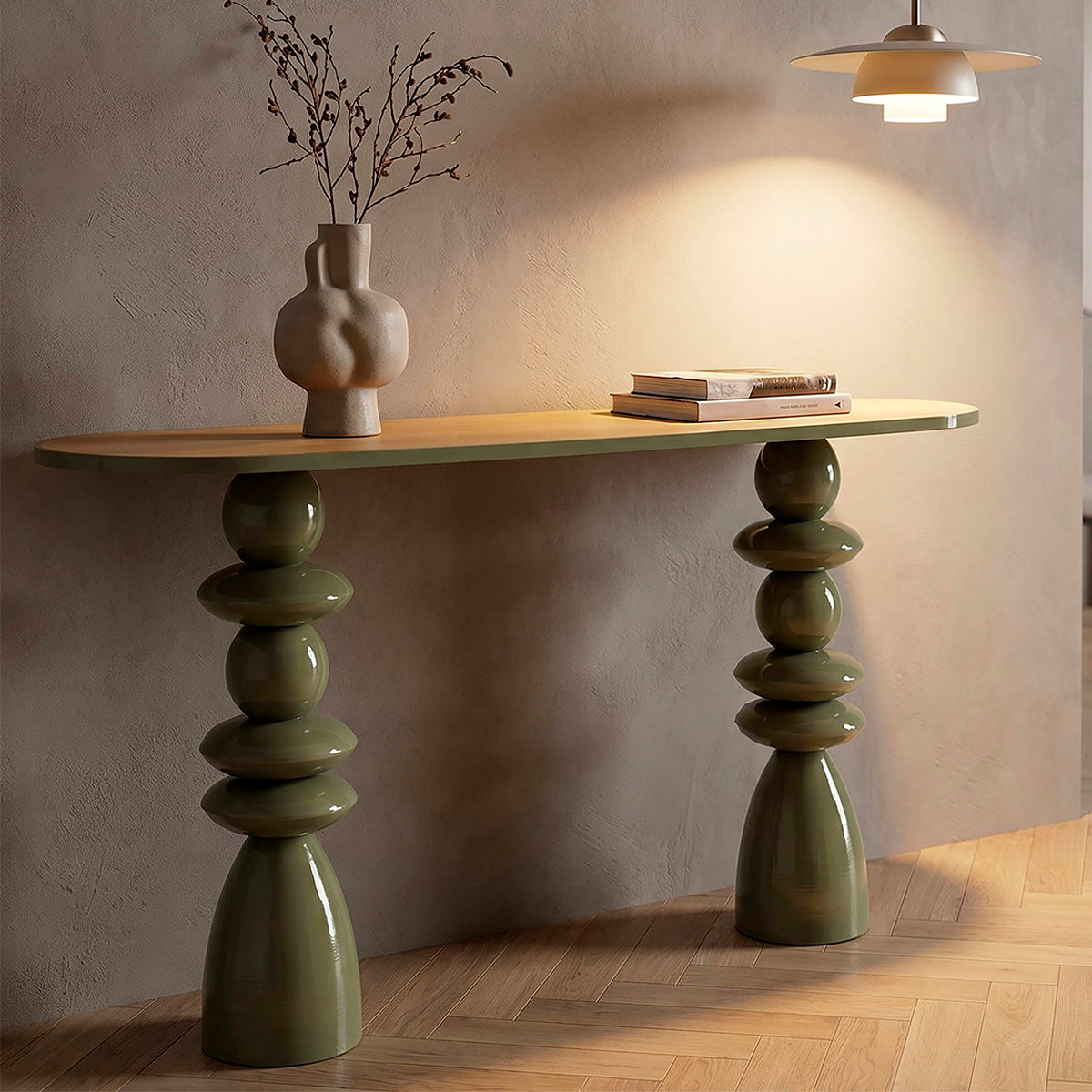 Console en métal Noléa Verte et Bois