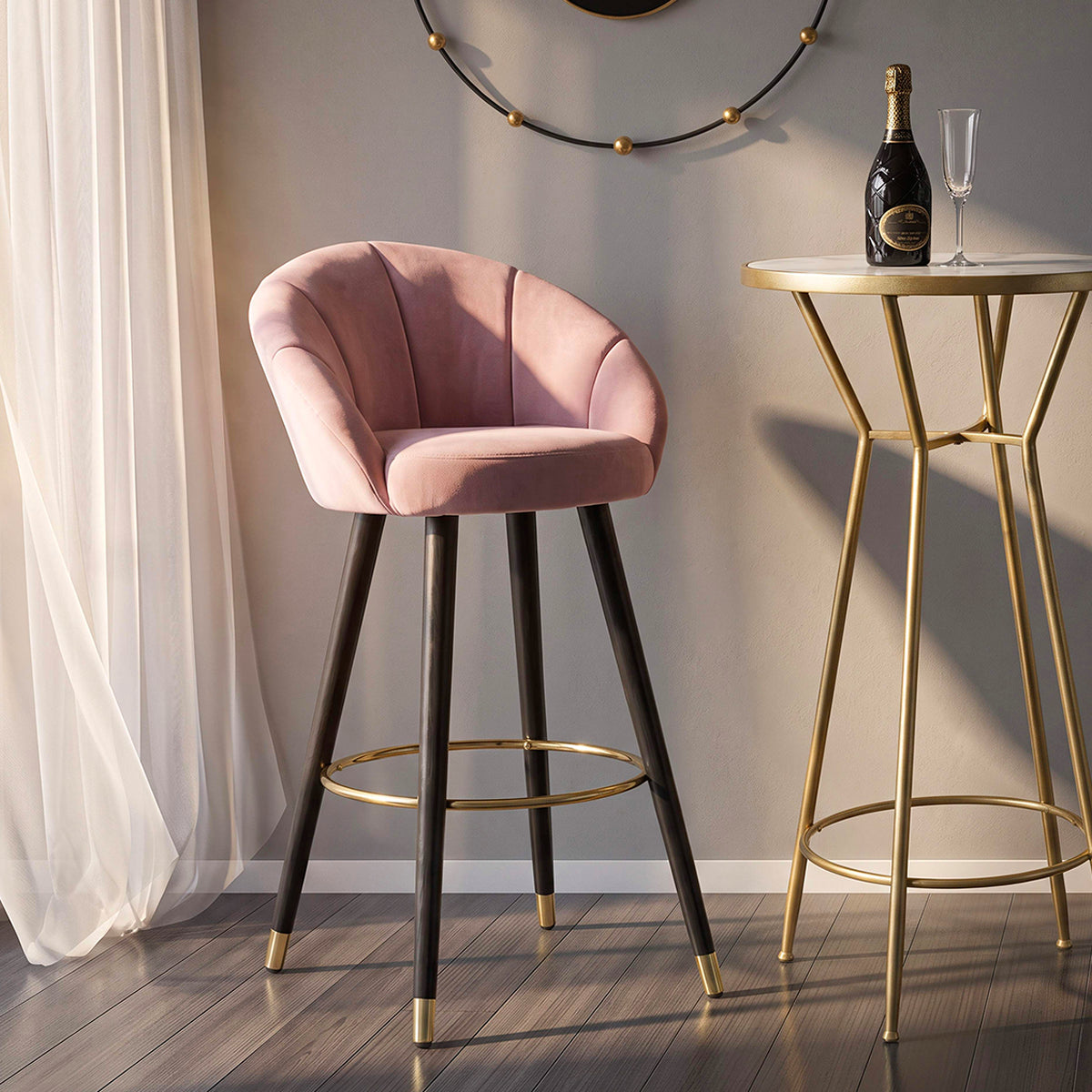 Chaise de bar fixe 80 cm en tissus Sirena Rose