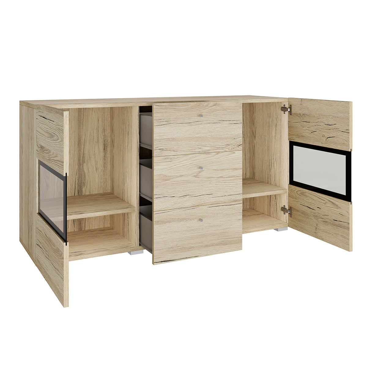 Buffet 2 portes 3 tiroirs avec LED Sloan Bois - vue 5
