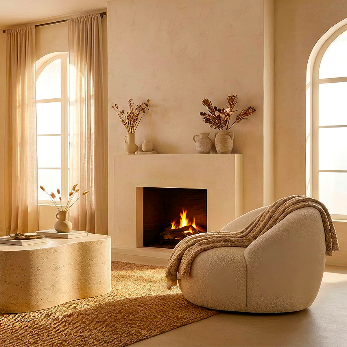 Fauteuil Tayla tissu bouclette Blanc cassé - vue 10