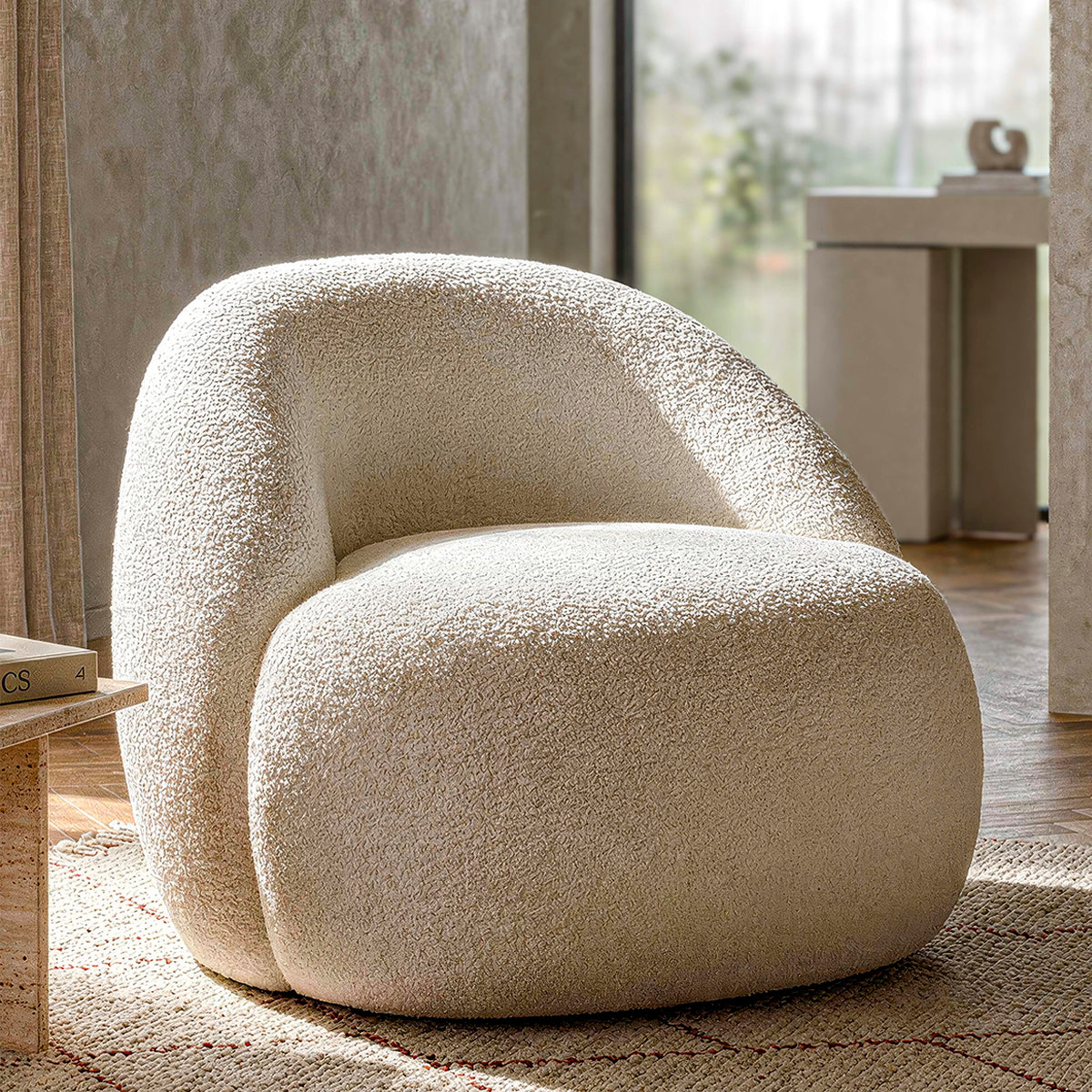 Fauteuil Tayla tissu bouclette Blanc cassé
