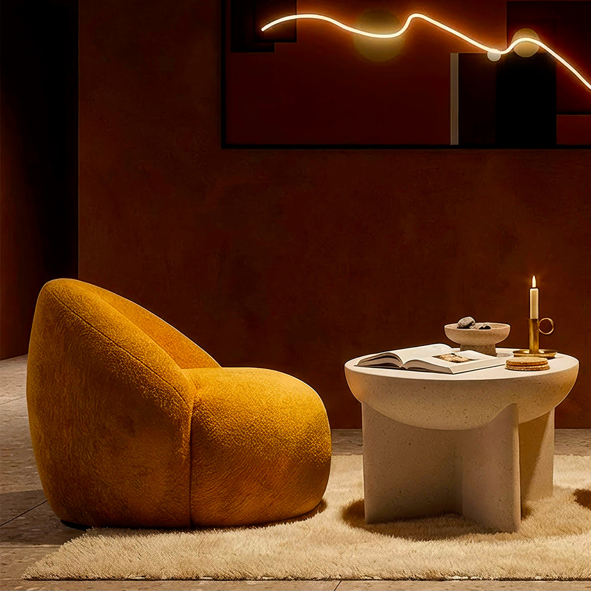 Fauteuil Tayla tissu bouclette Jaune moutarde - vue 10