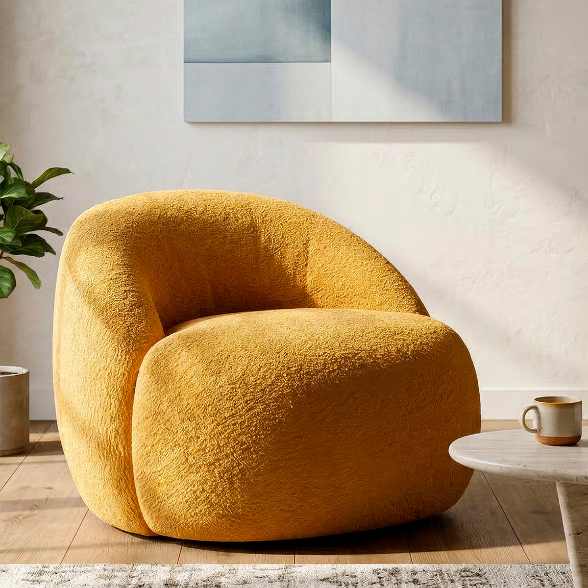 Fauteuil Tayla tissu bouclette Jaune moutarde