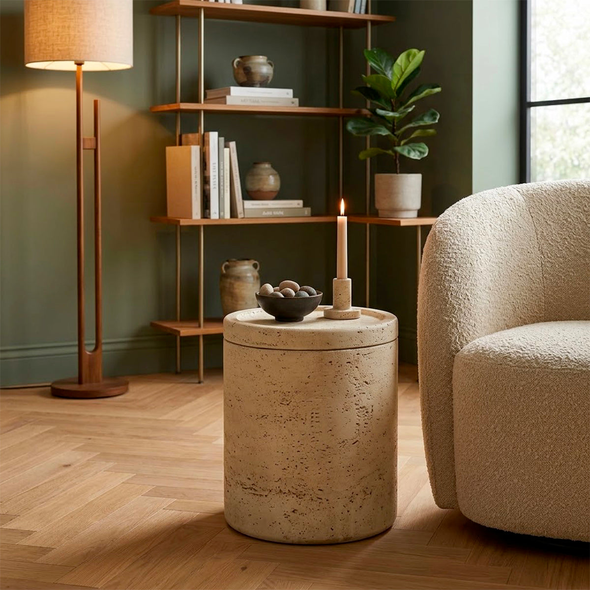 Bout de canapé 35 cm effet pierre Terraza Crème