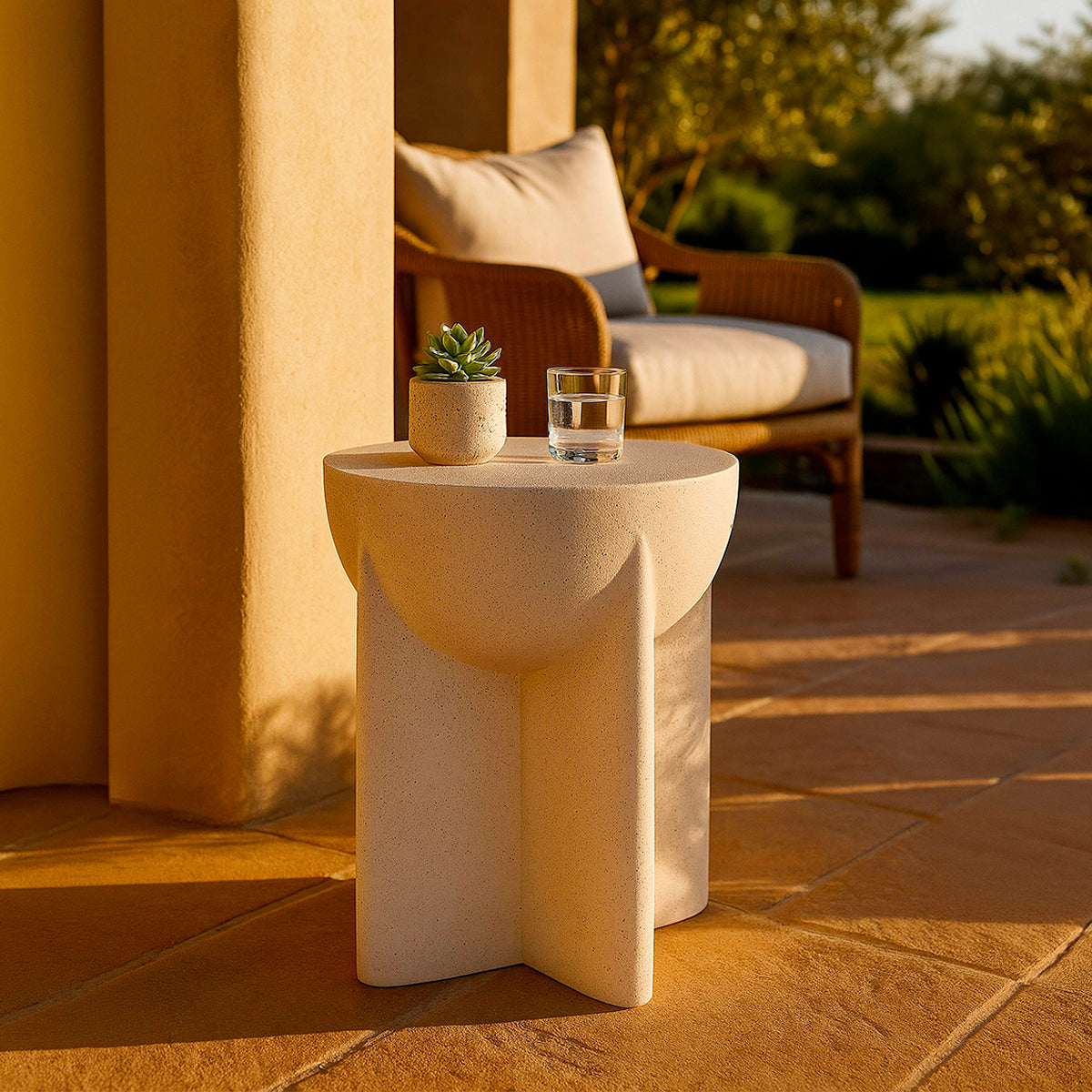 Bout de canapé 33,5 cm effet pierre Terraza Crème