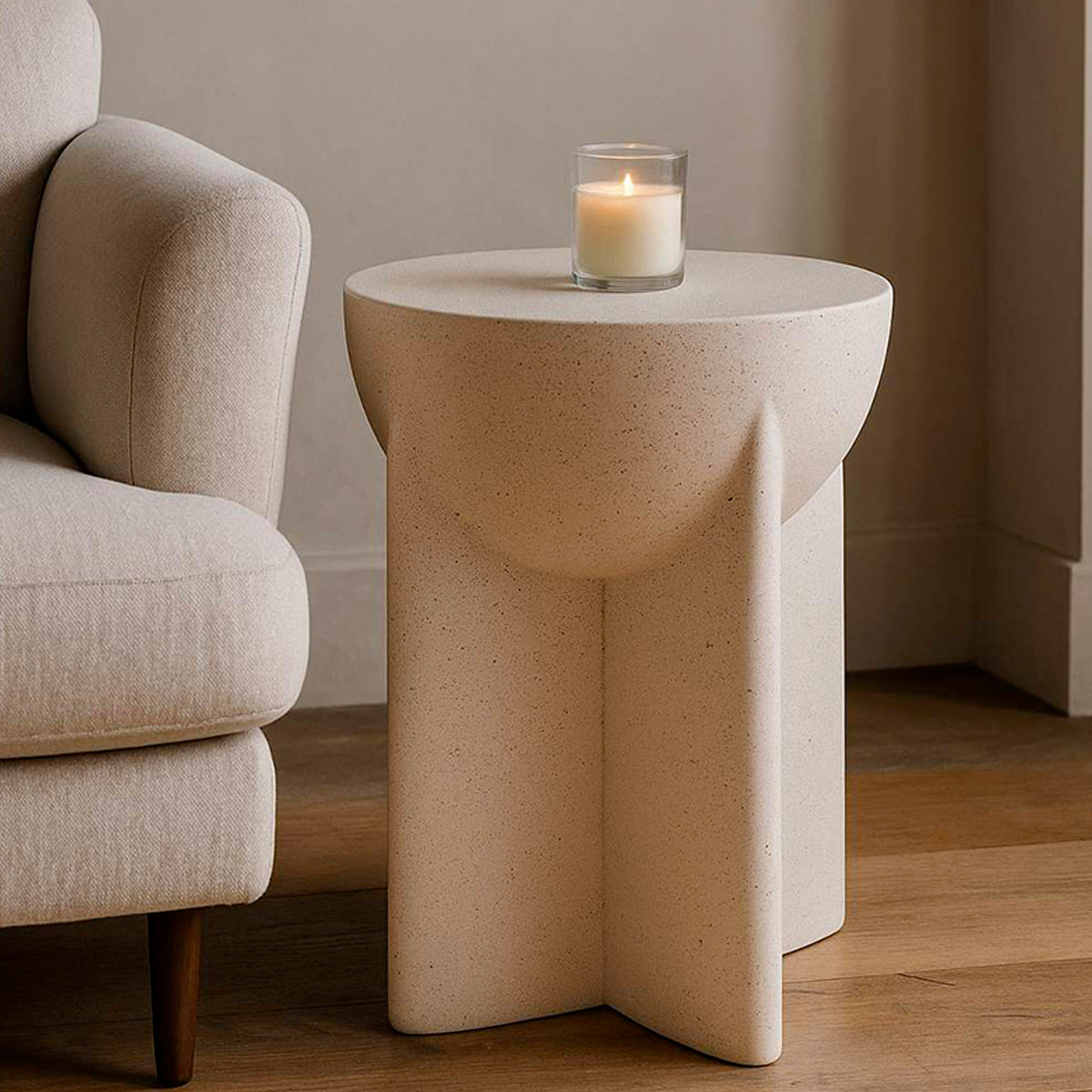Bout de canapé 33,5 cm effet pierre Terraza Crème - vue 8