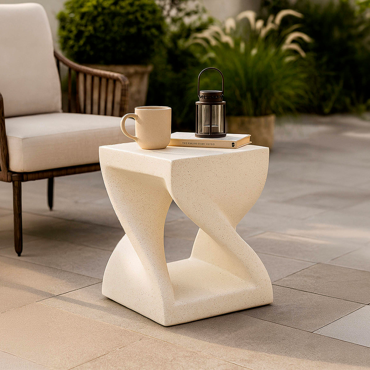 Bout de canapé 34 cm effet pierre Terraza Crème - vue 8