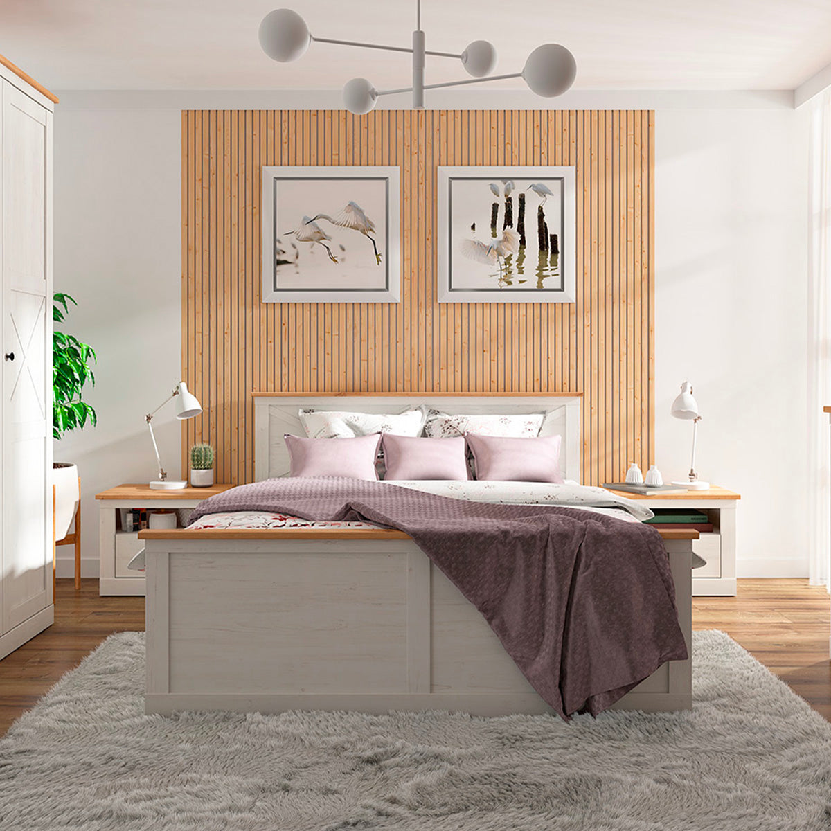 Lit coffre 160x200 sommier inclus Victoria Blanc et Bois