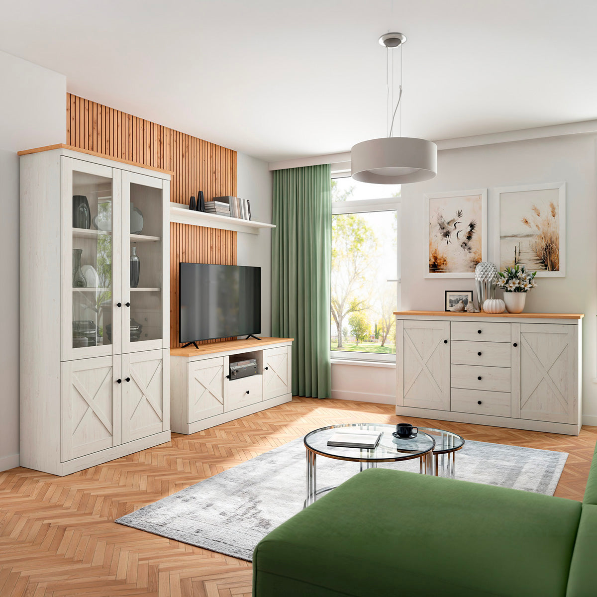 Buffet 2 portes 4 tiroirs Victoria Blanc et Bois