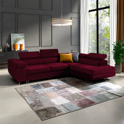 Canapé d'angle convertible droit 4 places Wilson velours Bordeaux
