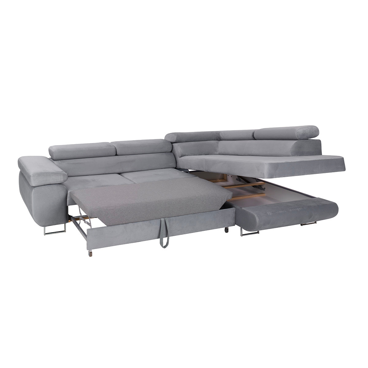 Canapé d'angle convertible droit 4 places Wilson velours Bleu