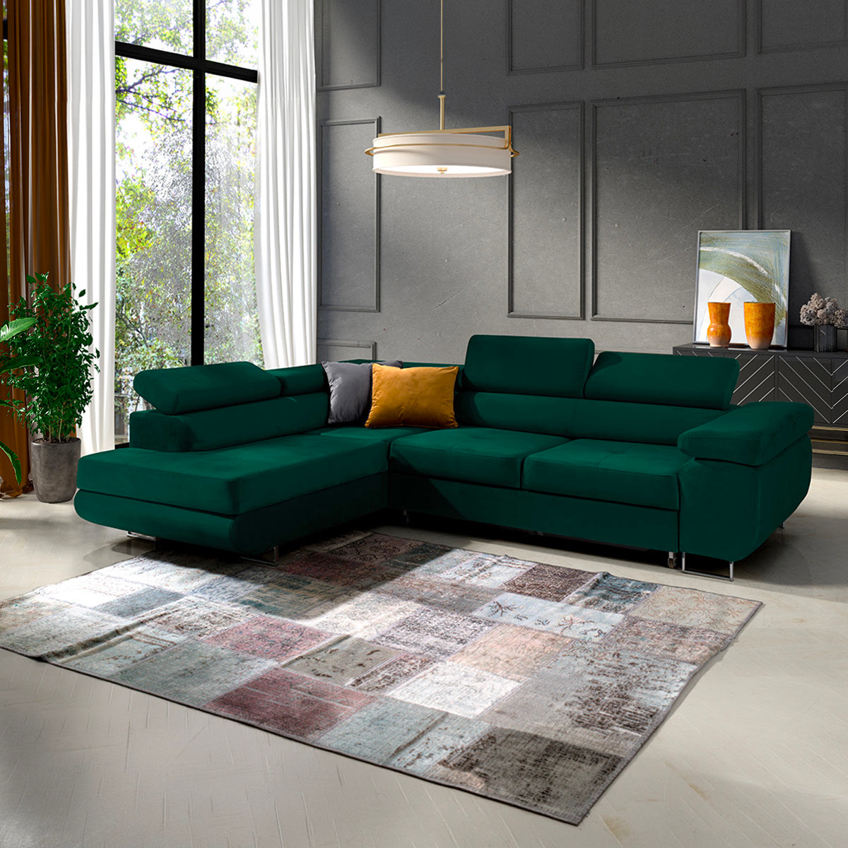 Canapé d'angle convertible gauche 4 places Wilson velours Vert sapin