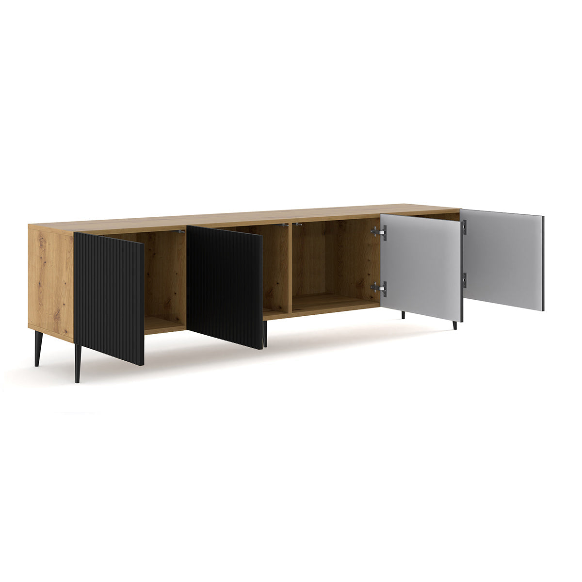 Meuble TV 4 portes 200 cm Philaé Bois et Noir - vue 2