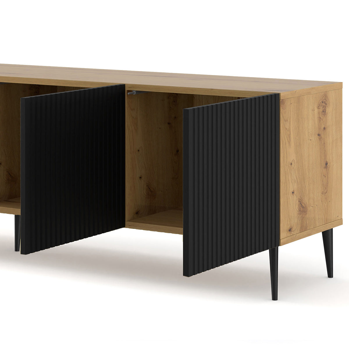 Meuble TV 4 portes 200 cm Philaé Bois et Noir - vue 3