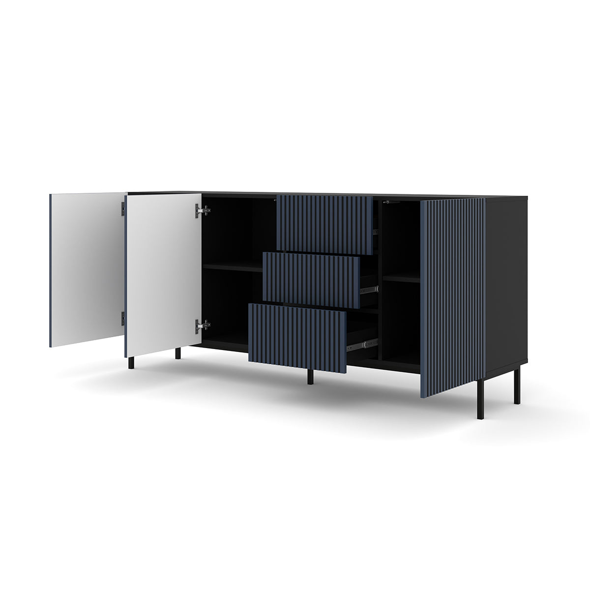 Buffet 3 portes 3 tiroirs Philaé Bleu et Noir - vue 2