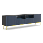Meuble TV 2 portes 2 tiroirs 200 cm LED Philaé Bleu et Noir