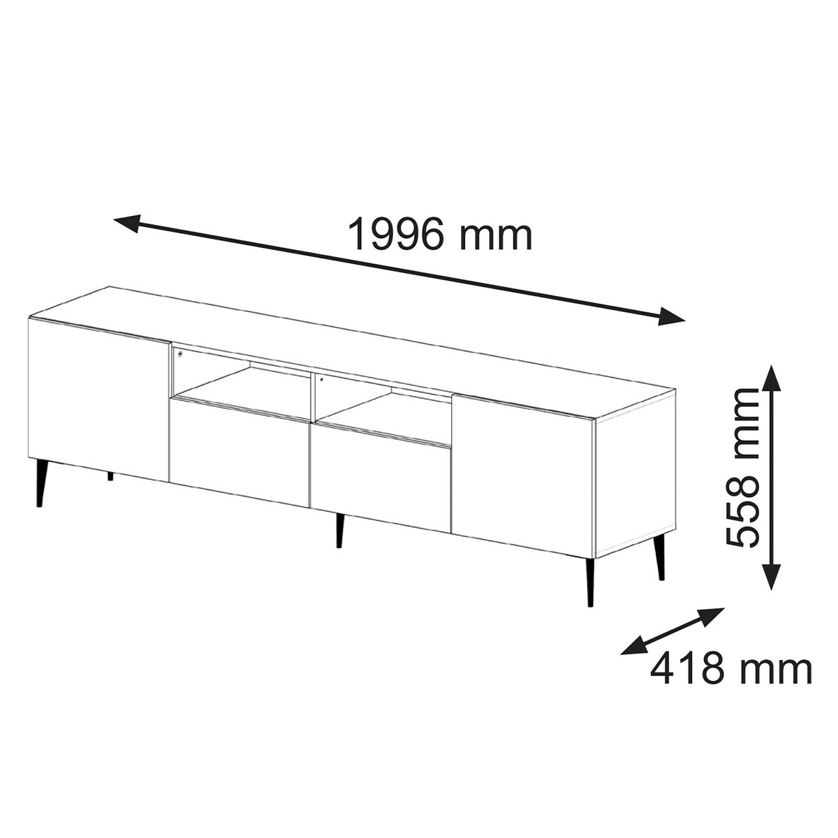 Meuble TV 2 portes 2 tiroirs 200 cm LED Philaé Bleu et Noir - vue 5