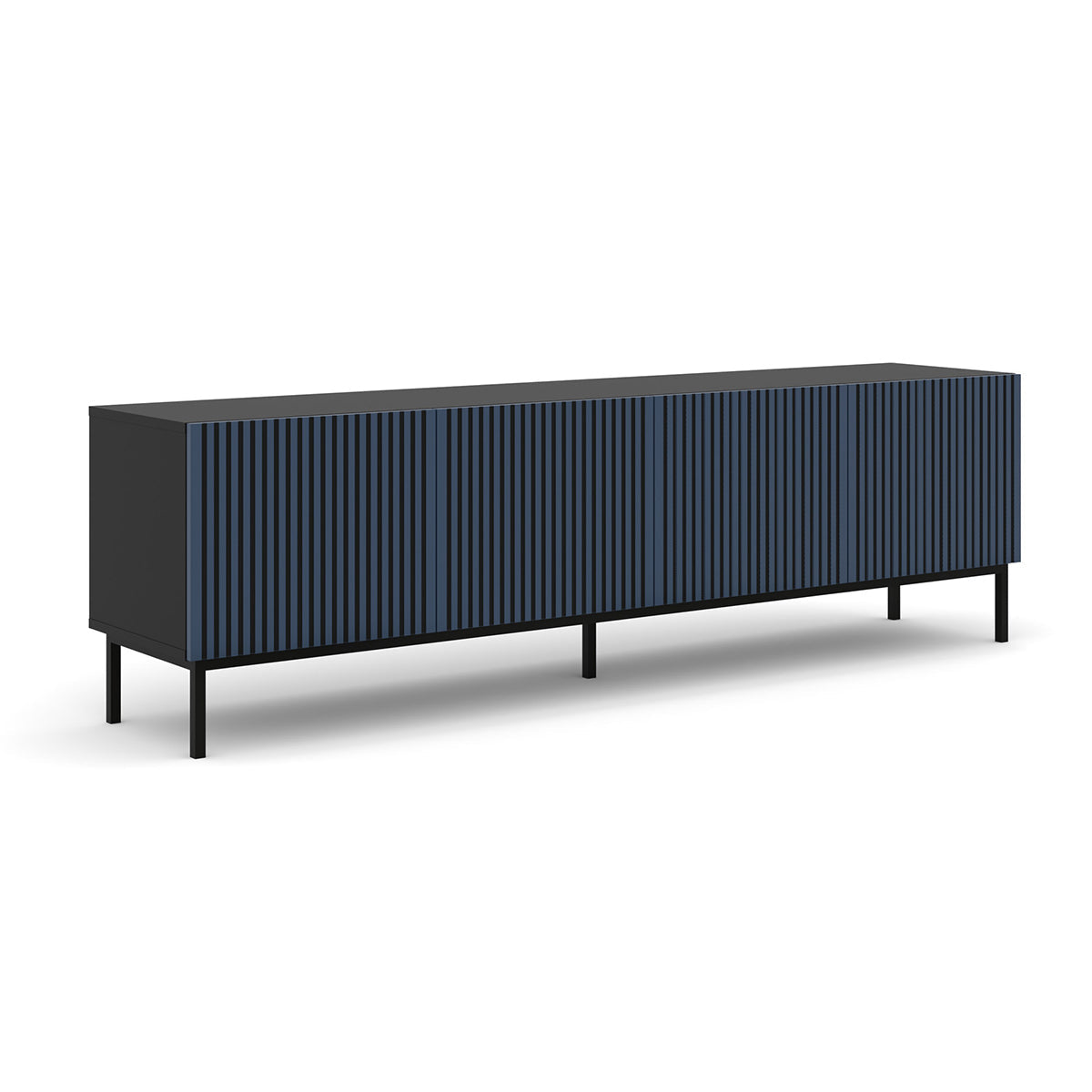 Meuble TV 4 portes 200 cm Philaé Bleu et Noir