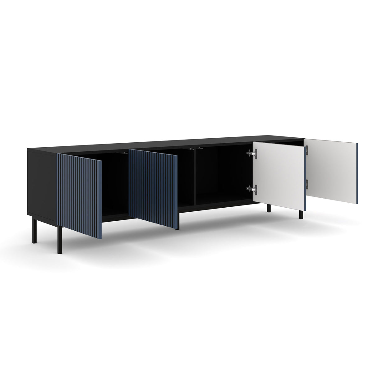 Meuble TV 4 portes 200 cm Philaé Bleu et Noir - vue 2