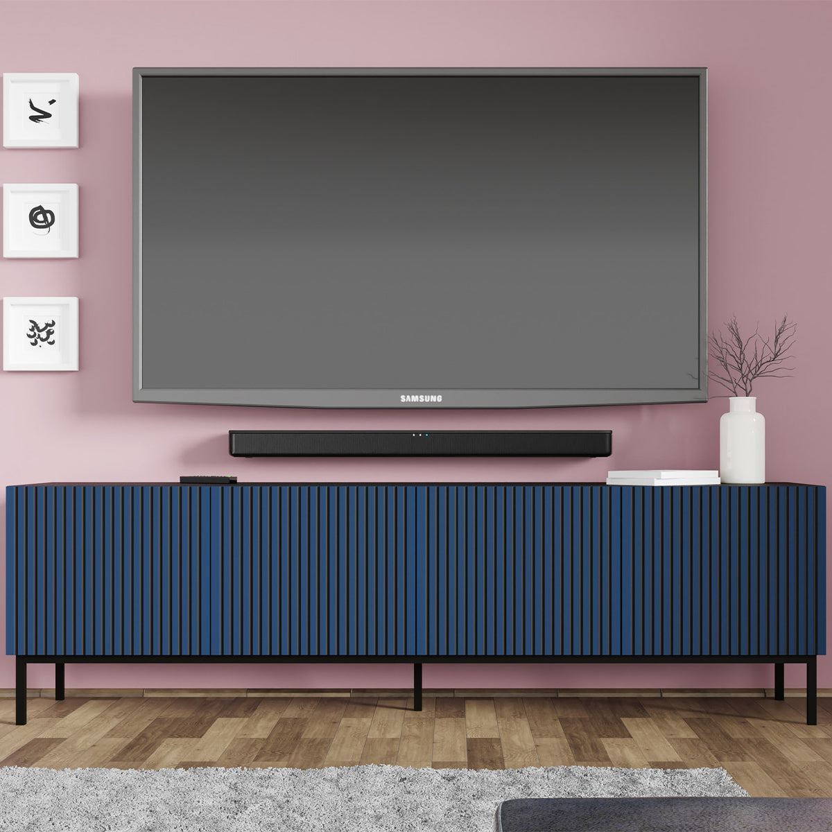 Meuble TV 4 portes 200 cm Philaé Bleu et Noir - vue 4