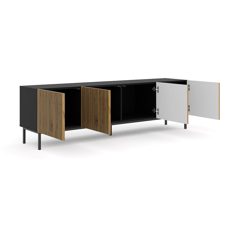 Meuble TV 4 portes 200 cm Philaé Bois et Noir