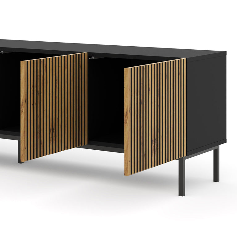 Meuble TV 4 portes 200 cm Philaé Bois et Noir