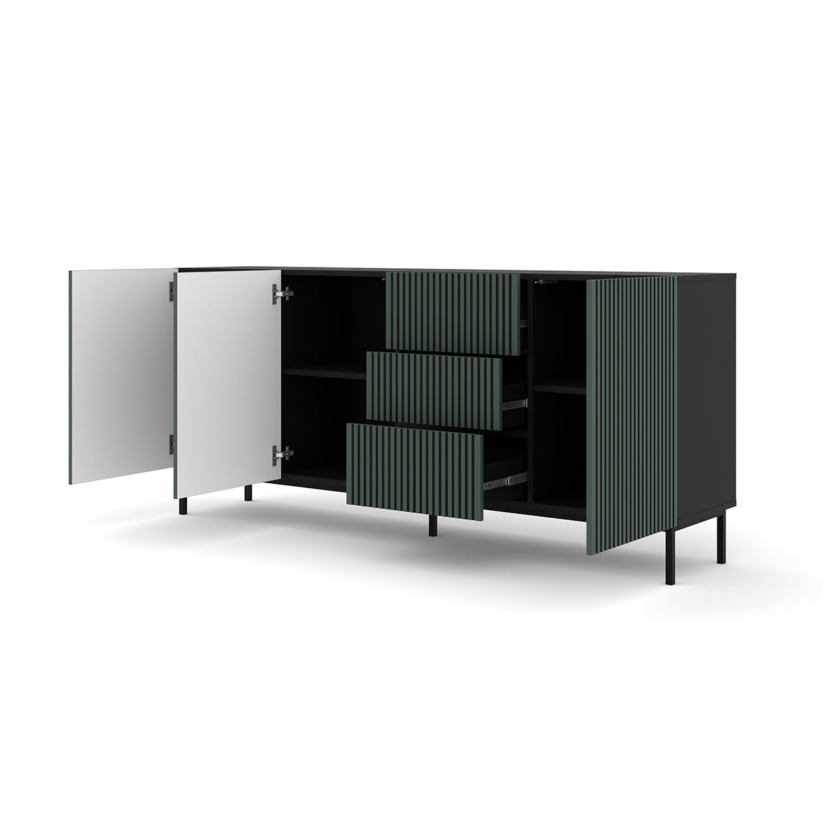Buffet 3 portes 3 tiroirs Philaé Vert et Noir - vue 2
