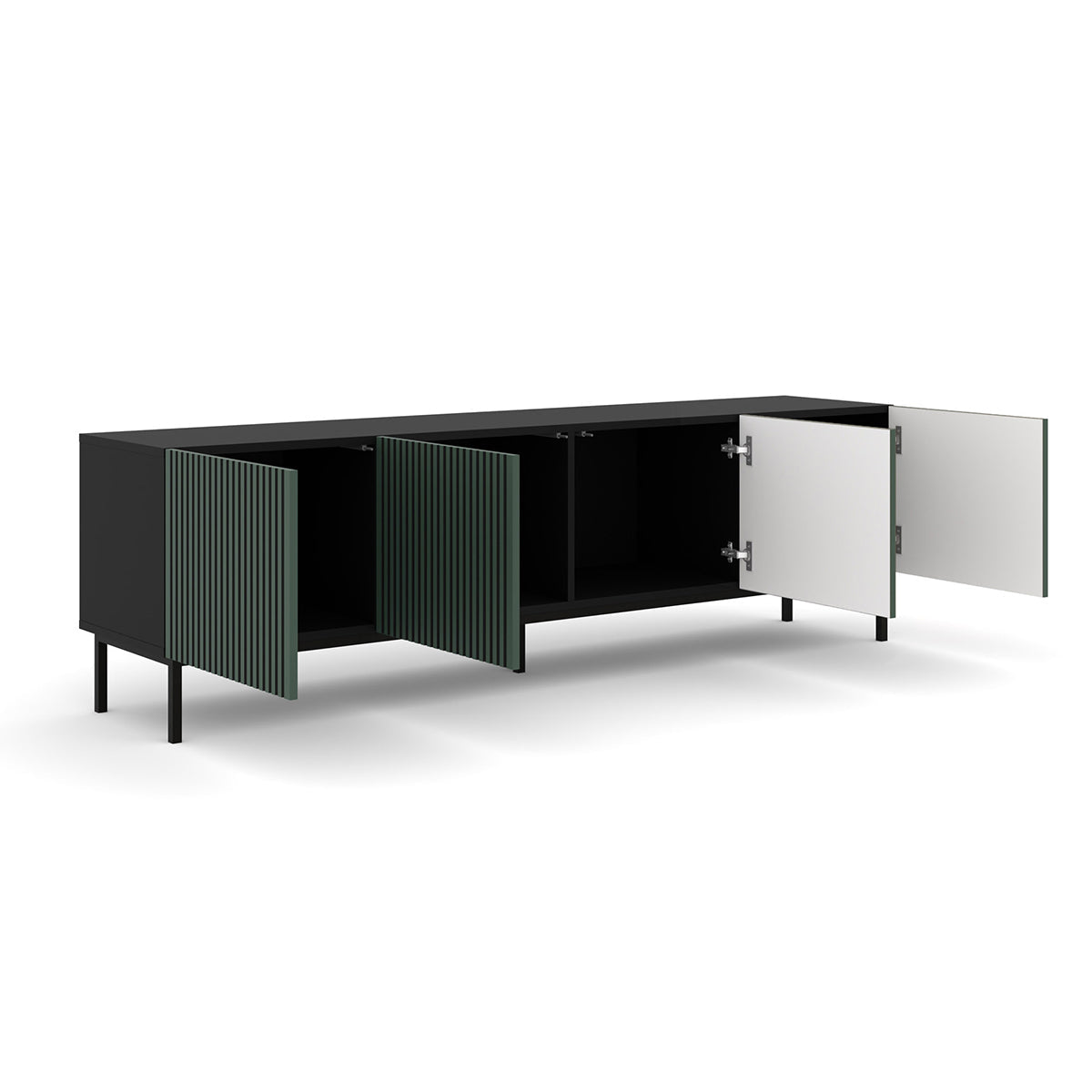 Meuble TV 4 portes 200 cm Philaé Vert et Noir - vue 2