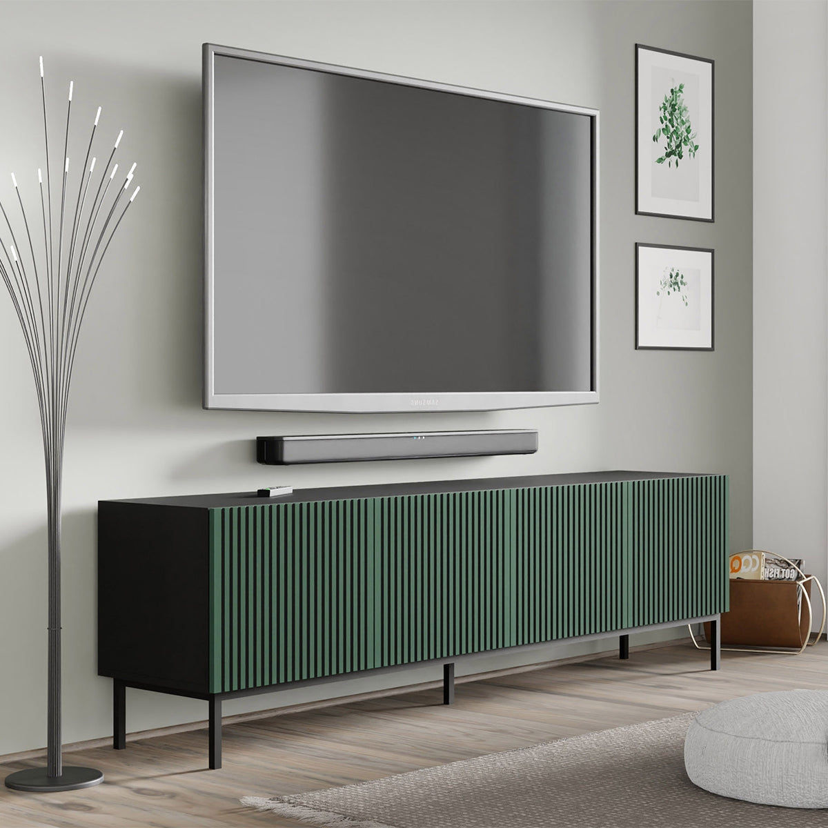 Meuble TV 4 portes 200 cm Philaé Vert et Noir - vue 3