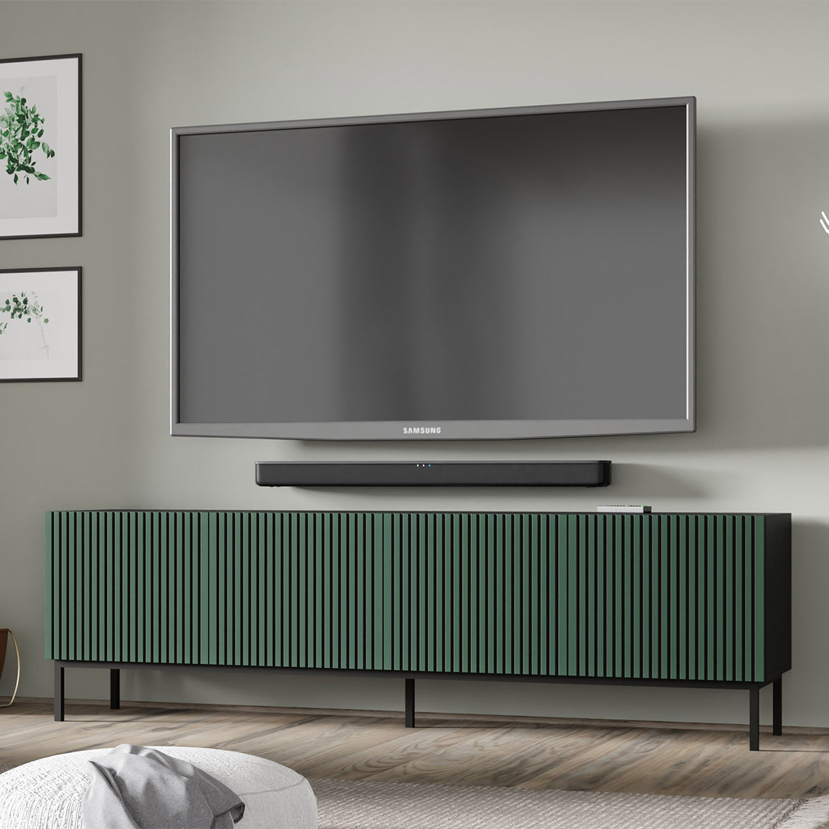 Meuble TV 4 portes 200 cm Philaé Vert et Noir - vue 4