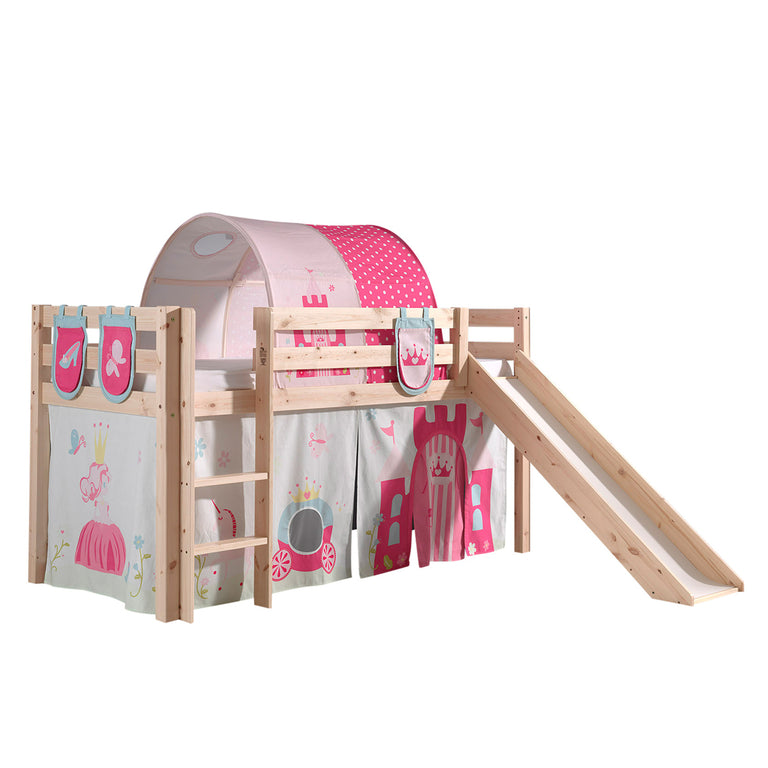 Lit Mi-Hauteur 90x200 avec Toboggan Sommier Inclus et Housse Princesse Vipack Pino - Bois - vue 2