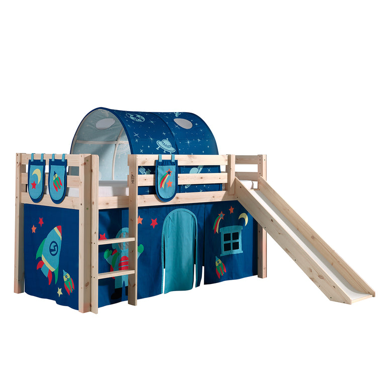 Lit Mi-Hauteur 90x200 avec Toboggan Sommier Inclus et Housse Astro Vipack Pino - Bois - vue 2