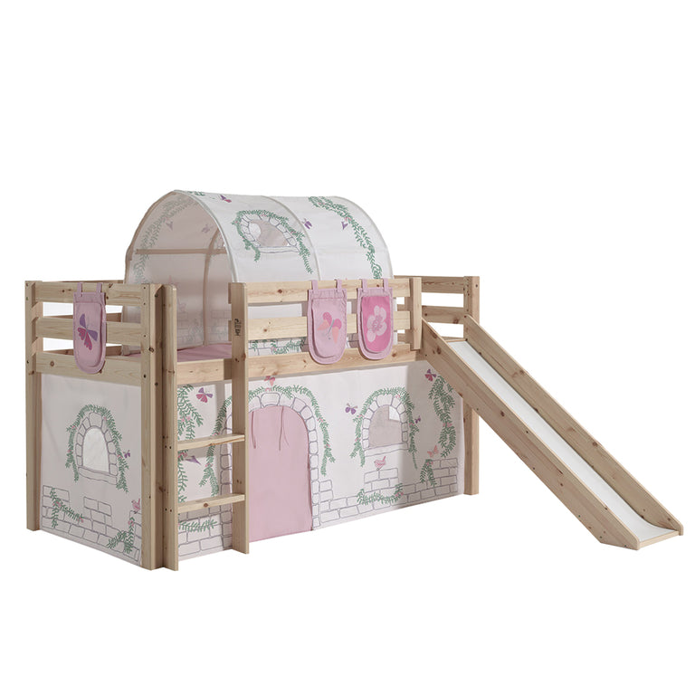 Lit Mi-Hauteur 90x200 avec Toboggan Sommier Inclus et Housse Birdy Vipack Pino - Bois - vue 2
