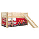Lit Mi-Hauteur 90x200 Toboggan sommier inclus housse Pompier Vipack Pino Bois
