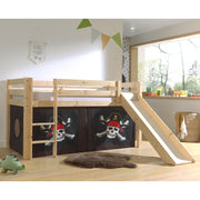 Lit Mi-Hauteur 90x200 Toboggan sommier inclus housse Pirate Vipack Pino Bois
