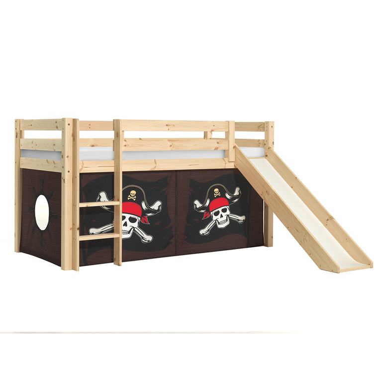 Lit Mi-Hauteur 90x200 Toboggan sommier inclus housse Pirate Vipack Pino Bois - vue 2