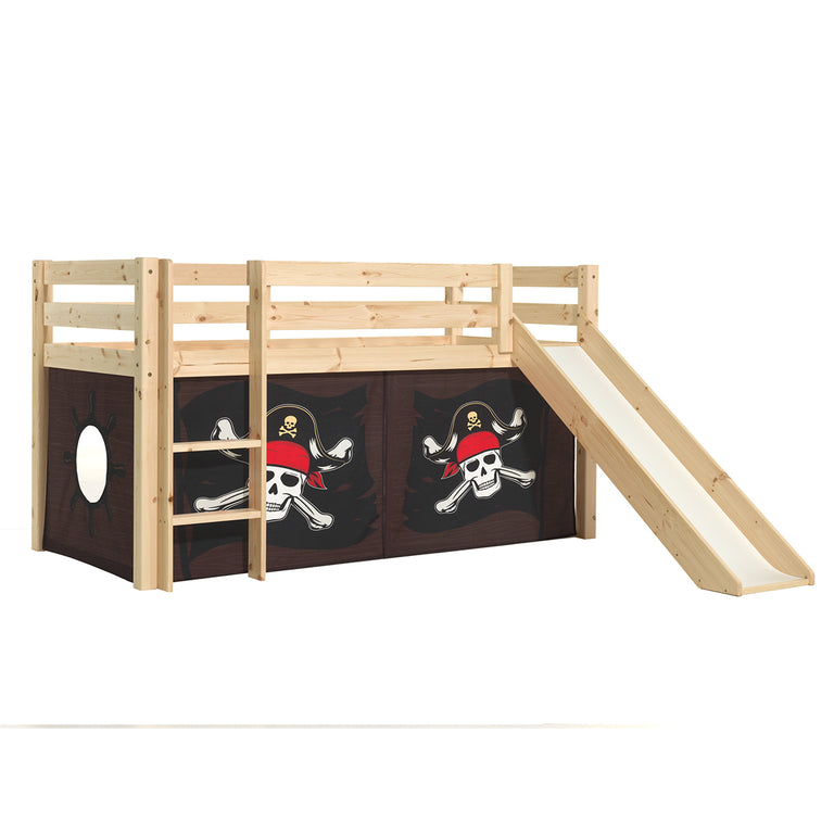 Lit Mi-Hauteur 90x200 Toboggan sommier inclus housse Pirate Vipack Pino Bois - vue 3