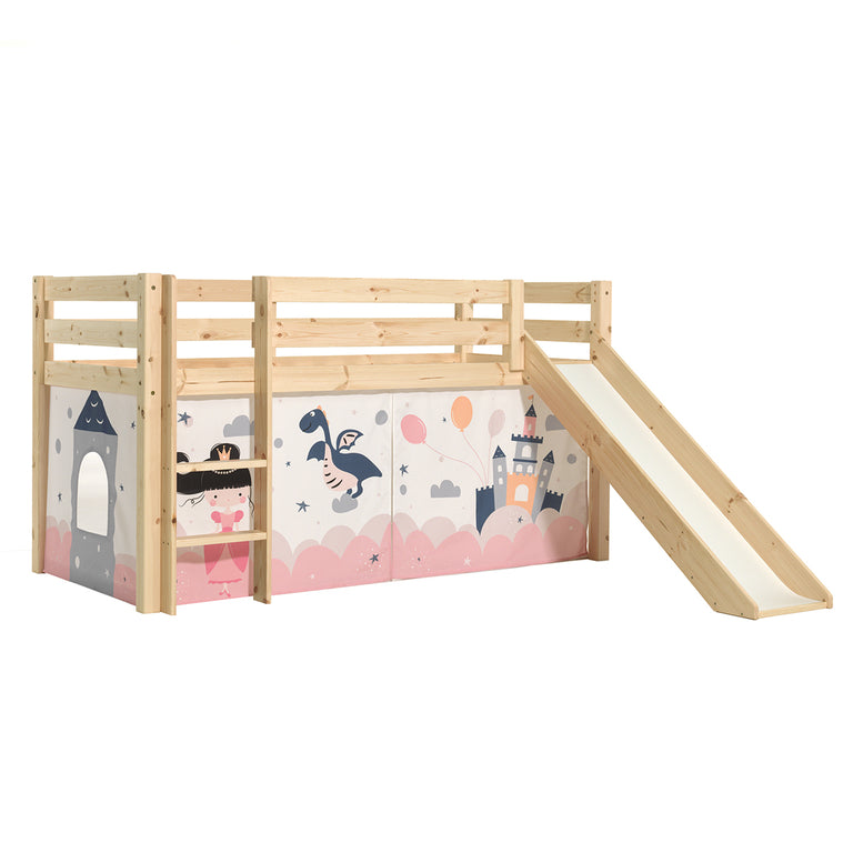 Lit Mi-Hauteur 90x200 Toboggan sommier inclus housse Fairy Vipack Pino Bois - vue 3