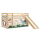Lit Mi-Hauteur 90x200 Toboggan sommier inclus housse Dino Vipack Pino Bois