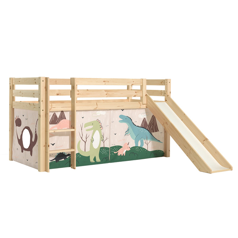 Lit Mi-Hauteur 90x200 Toboggan sommier inclus housse Dino Vipack Pino Bois - vue 3