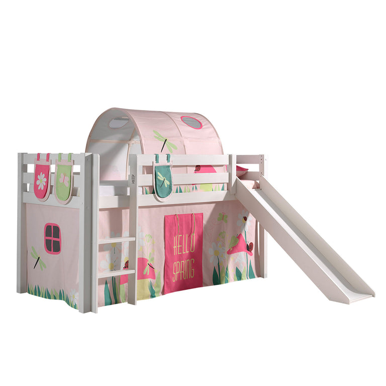 Lit Mi-Hauteur 90x200 avec Toboggan Sommier Inclus et Housse Spring Vipack Pino - Blanc - vue 2