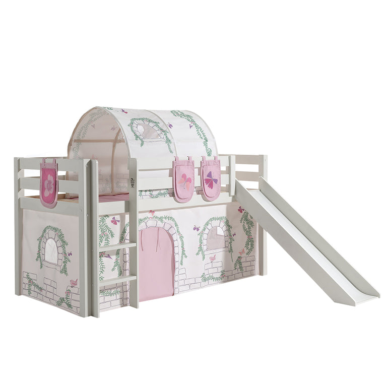 Lit Mi-Hauteur 90x200 avec Toboggan Sommier Inclus et Housse Birdy Vipack Pino - Blanc - vue 2