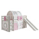 Lit Mi-Hauteur 90x200 avec Toboggan Sommier Inclus et Housse Birdy Vipack Pino - Blanc