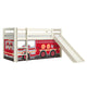 Lit Mi-Hauteur 90x200 Toboggan sommier inclus housse Pompier Vipack Pino Blanc