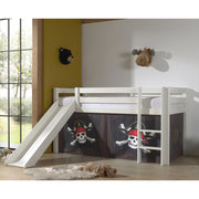Lit Mi-Hauteur 90x200 Toboggan sommier inclus housse Pirate Vipack Pino Blanc