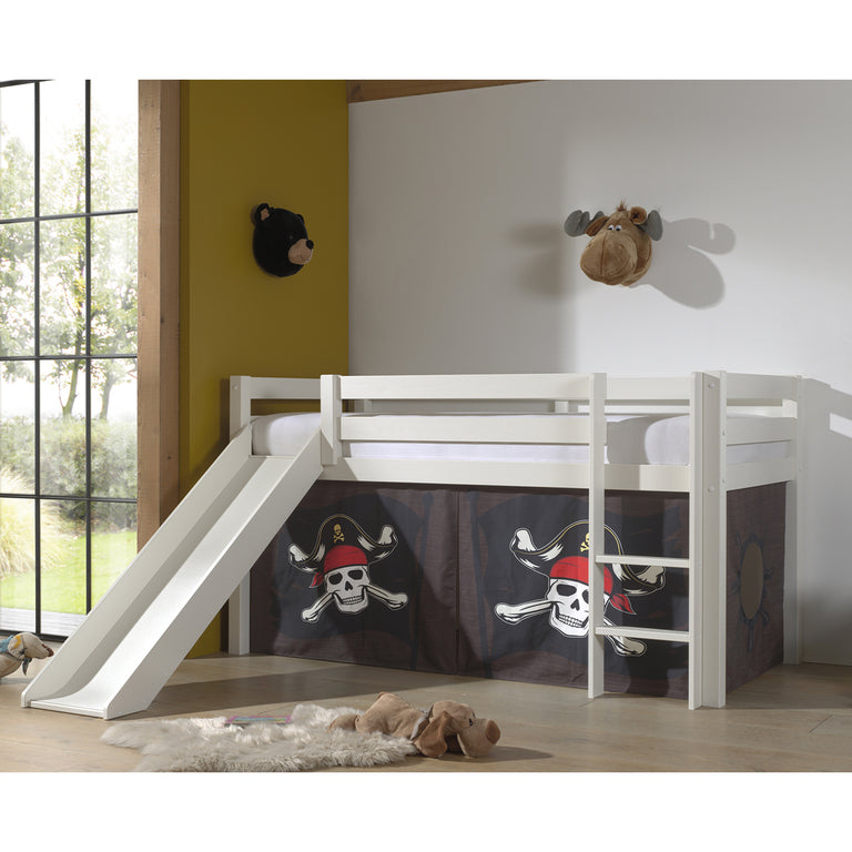 Lit Mi-Hauteur 90x200 Toboggan sommier inclus housse Pirate Vipack Pino Blanc