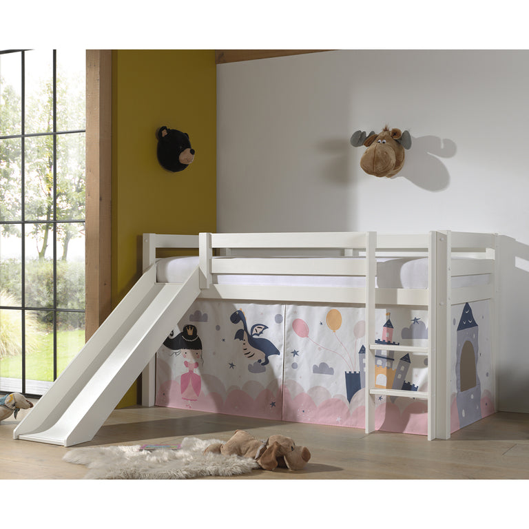 Lit Mi-Hauteur 90x200 Toboggan sommier inclus housse Fairy Vipack Pino Blanc